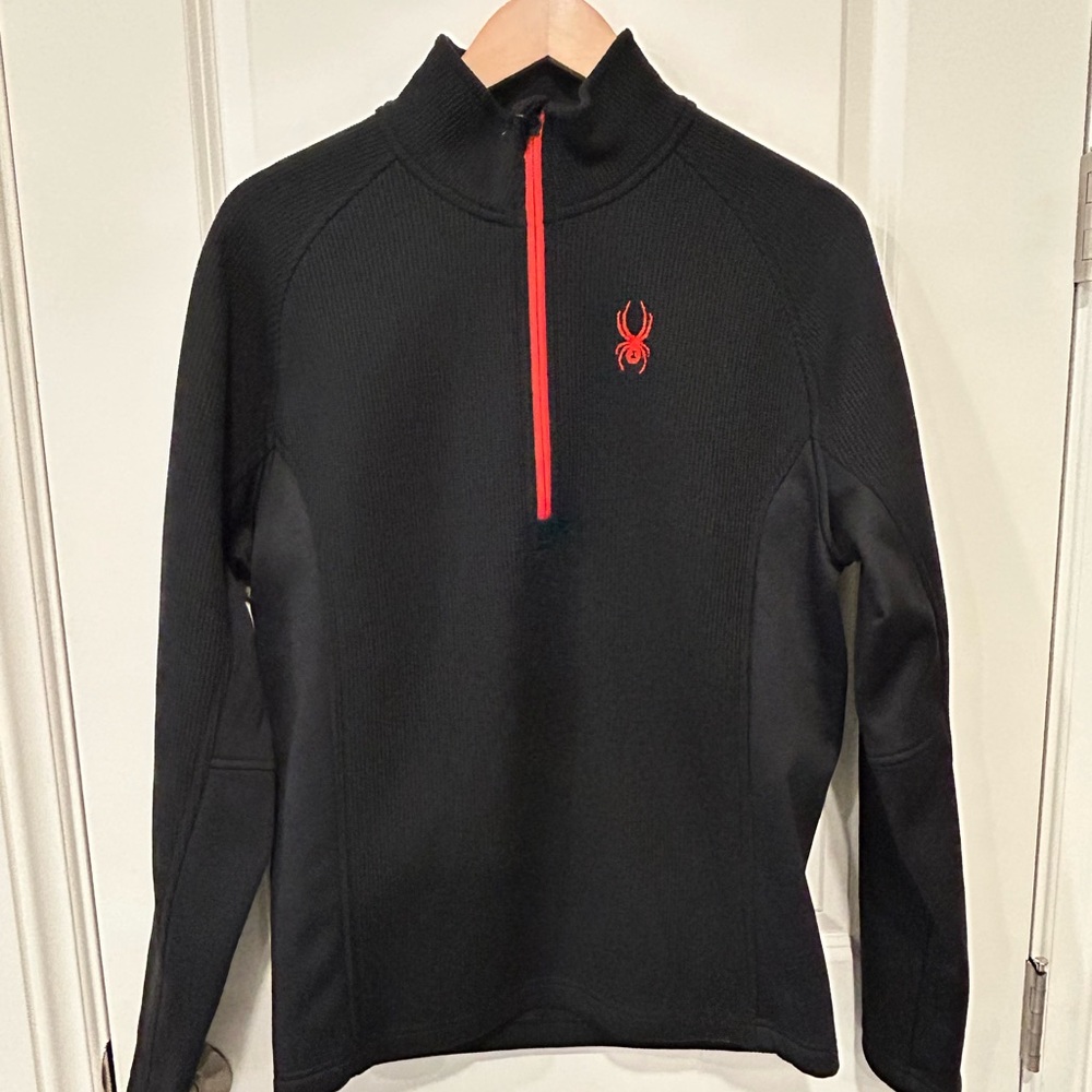 Spyder Men's Black Zip-Up Sweater with Red Detail